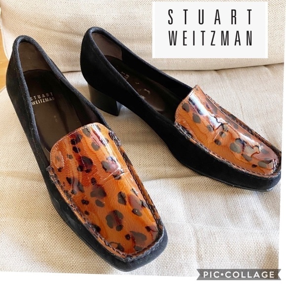 Stuart Weitzman Patent leather Leopard pattern & black Suede Low block heel - Picture 1 of 8